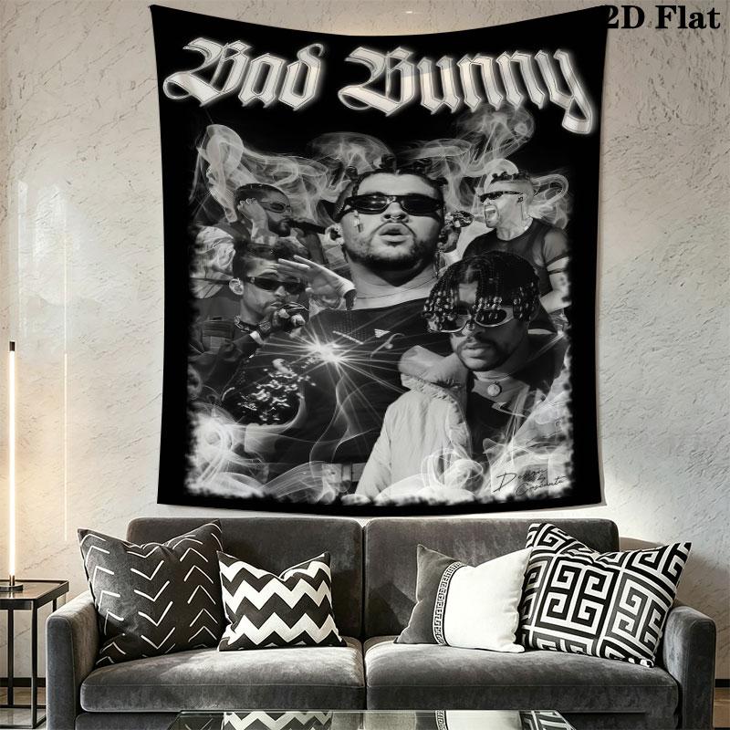 Bad Bunny Star Wall Hanging Printed Fabric Blanket Decorative Tapestries for Bedroom Living Room Home Decor