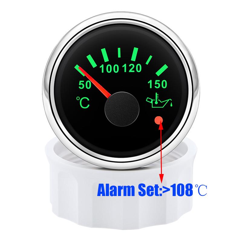 7 Color LED 52mm Oil Temperature Gauge with Sensor for Auto Car Waterproof Oil Temp Meter with Alarm Marine Yacht 12V24V Custom