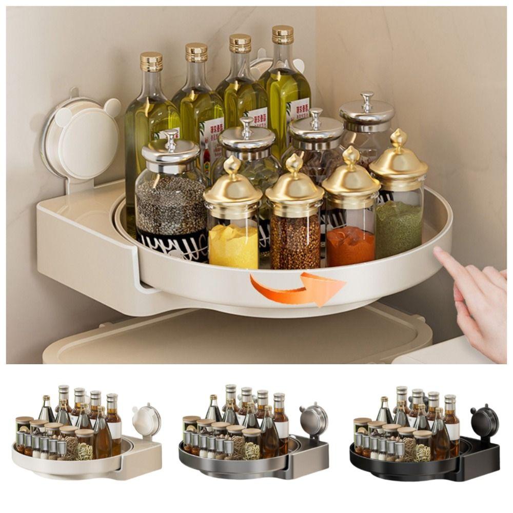 Large Capacity Wall-mounted Rotating Storage Tray Kitchen Storage Shelf  For Kitchen Condiment