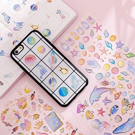 Mnndeoo Sea Creature 3D Puffy Glitter Foil and Constellation Colorful for Planner Decoration Stickers, 6-Piece Set, Stickers, Stamping, Dolphin,