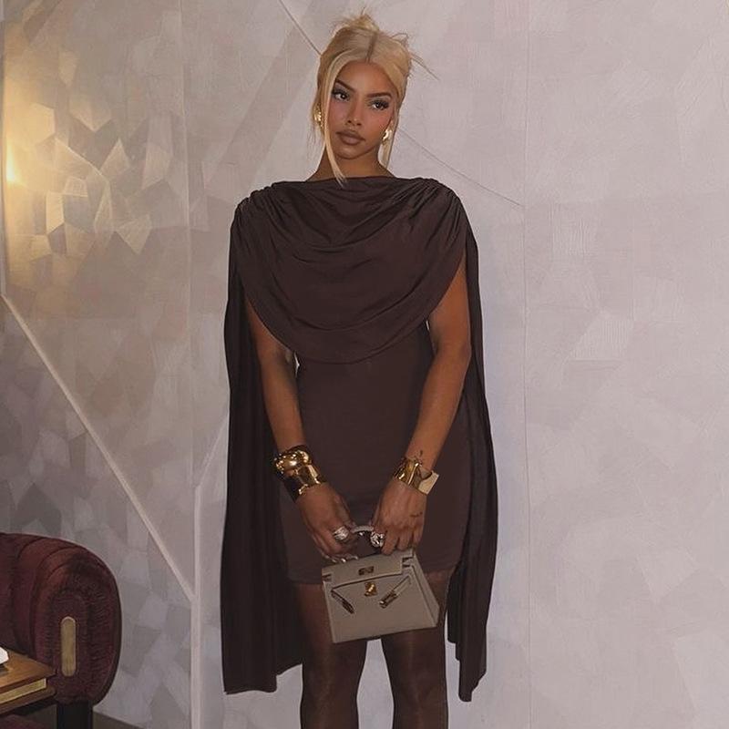 African Women's High-End Texture Drape Neck Mini Dress