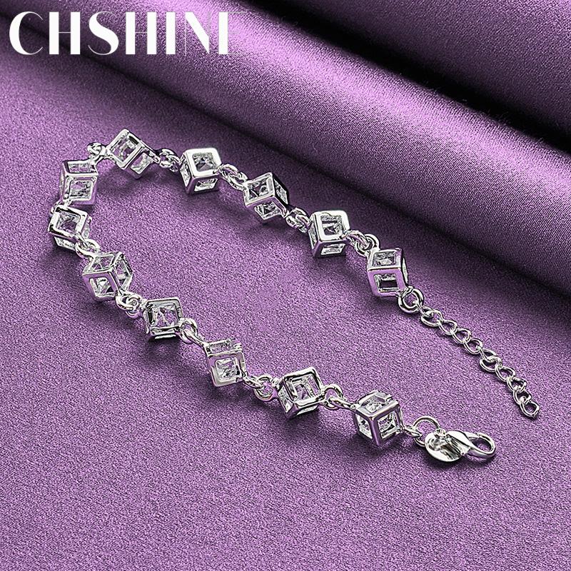 CHSHINE 925 Sterling Silver Square White Crystal Bracelet For Women Wedding Fashion Charm Jewelry