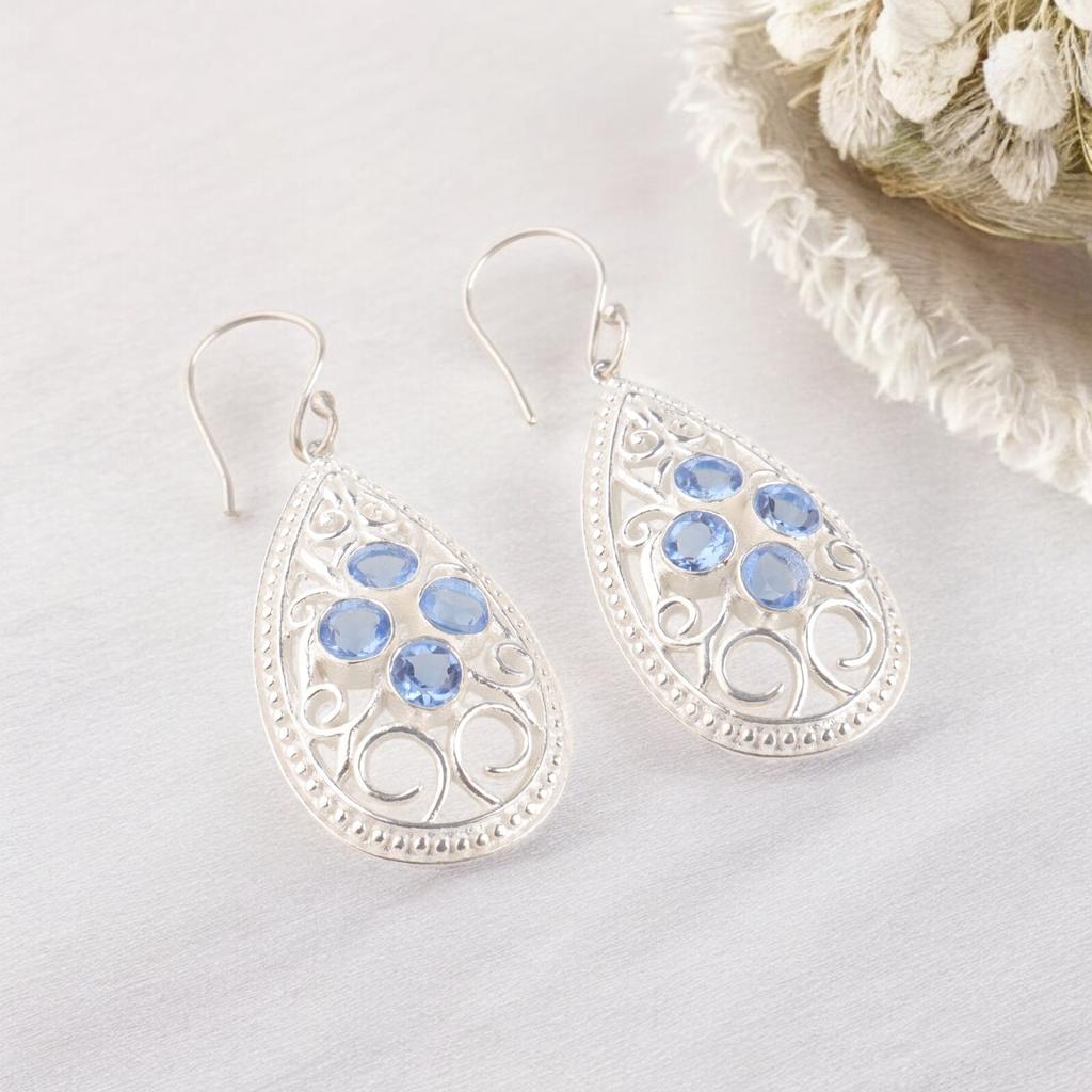 Tanzanite Gemstone 925 Sterling Silver Handmade Earrings 2.25" For Wedding Gift CE-17-11