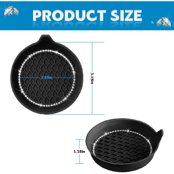 Bling Car Cup Holder Coaster, 4 Pack Universal Ert Coasters With Crystal Rhinestone, Silicone Non-Slip Shockproof Drink Mat, Car Interior Accessories