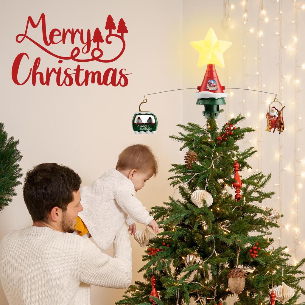 Rotating Christmas Tree Topper with LED Lights and Music Sound Effects Star Shape Xmas Treetop Decoration Holiday Party Favors