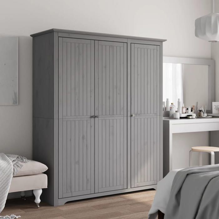 VidaXL Garde-robe, Armoire à Vêtements, Placard de Vêtements, Meuble de Rangement, Organisateur de Chambre, Gris Bois Massif 355064