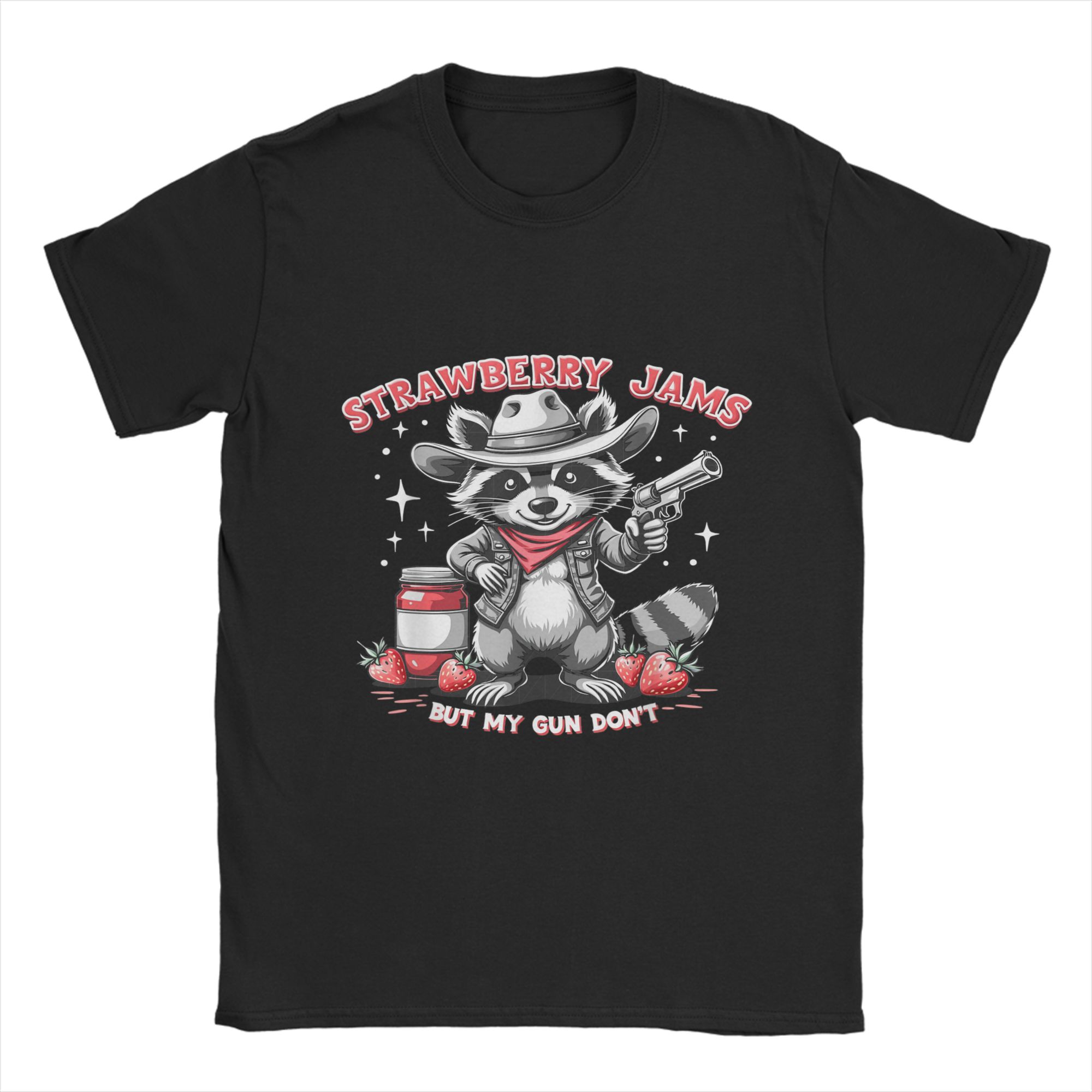 

Strawberry Jams But My Don t Funny Raccoon T Shirt for Men Pure Cotton Novelty T-Shirt O Neck Tees Short Sleeve Tops 6XL 5XL різнокольоровий