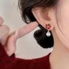Silver Needle Enamel Rhinestone Flower Pearl Stud Earrings - Elegant High-End Accessories for Women