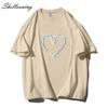 Shellsuning Loose O Neck Cotton Printed Shirts Women Summer Kawaii Heart Graphic Tees Female Casual Short Sleeve Base Black Tops