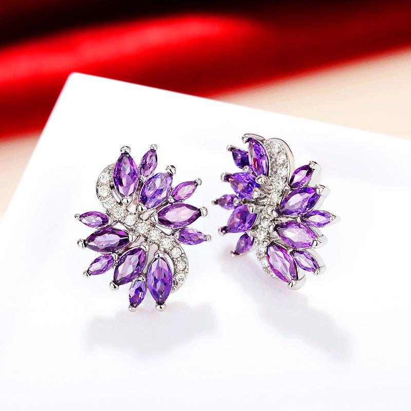 European & American Luxury Zircon Purple Flower Earrings - Korean Retro Style
