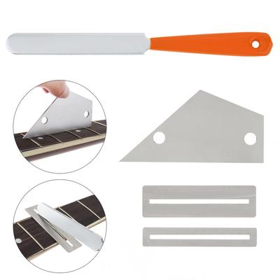 4pcs Guitar Repair Tools Set with Guitar Grinding Tool File Narrow Dual Cutting Edge Leveling Ruler Fret Protector Shims
