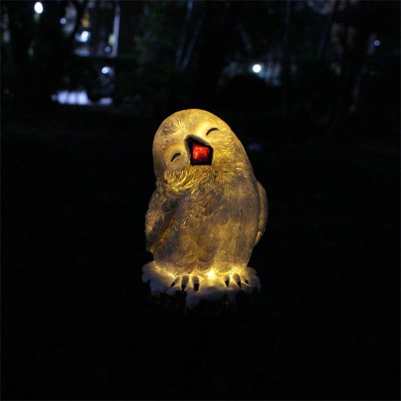 Winter Owl Garden Statue with Light Up LED Figure Solar Light Animal Ornaments Outdoor Figurine Landscape Light