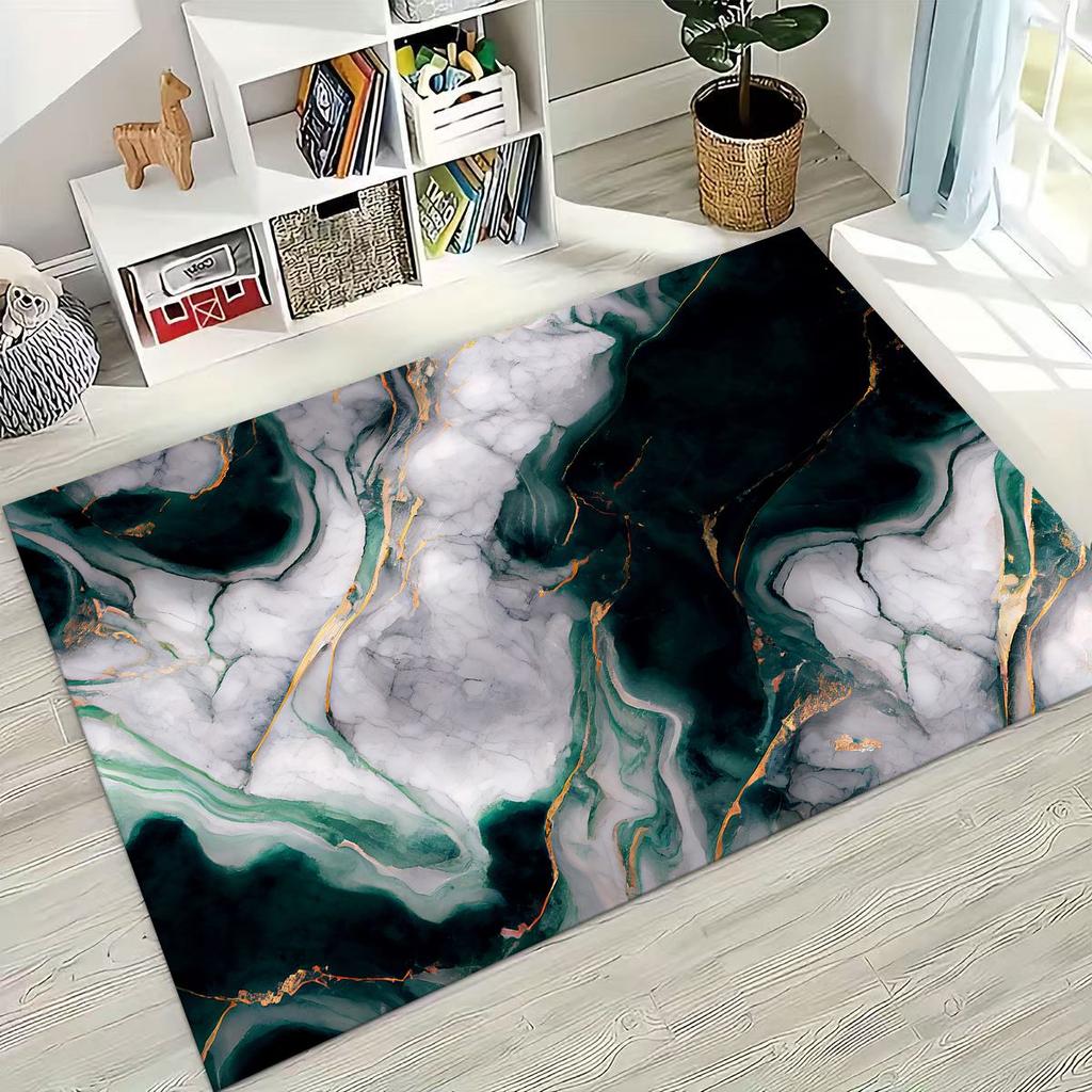 2026 Luxurious Marble Black Green Gold Colorful Stone Texture Rug for Bedroom Living Room Sofa Home Doormat Decor,Non-slip Mat