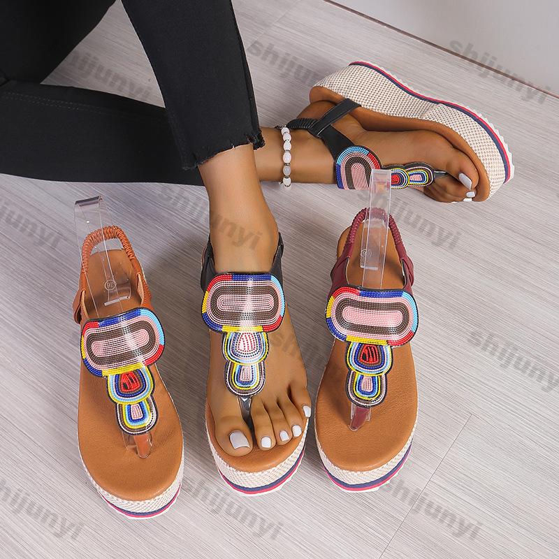 Fashion Platform Wedge Flip Flops for Women 2025 Summer New Bohemian Thick Sole Light Weight Girls Beach Slippers Slip-on Wedges Sandals