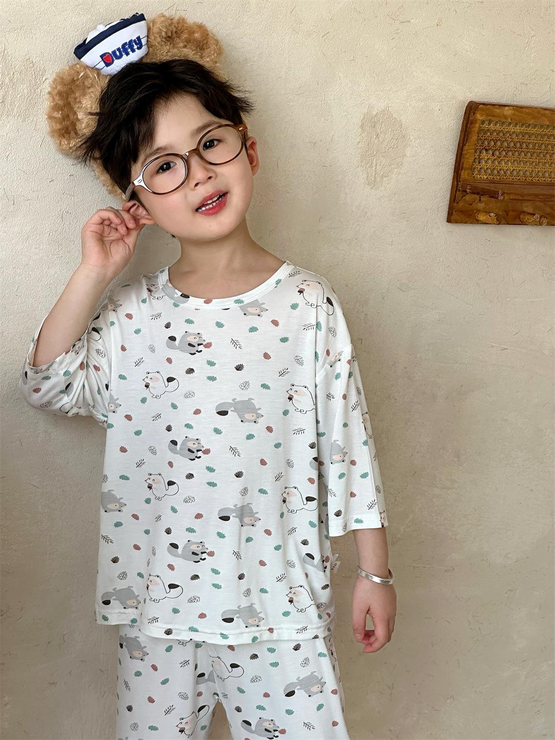 

Детский летний пижамный комплект - Тонкий, с рукавом семь восьмых для мальчиков и девочек, Детский костюм для кондиционирования воздуха Youkesi 130 cm