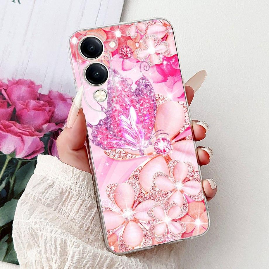For Vivo Y29s Y29 4G 5G / Vivo Y04 4G Back Cover Girly Fashion Flower Butterfly Painting Case Soft TPU Clear Slim Silicone Funda