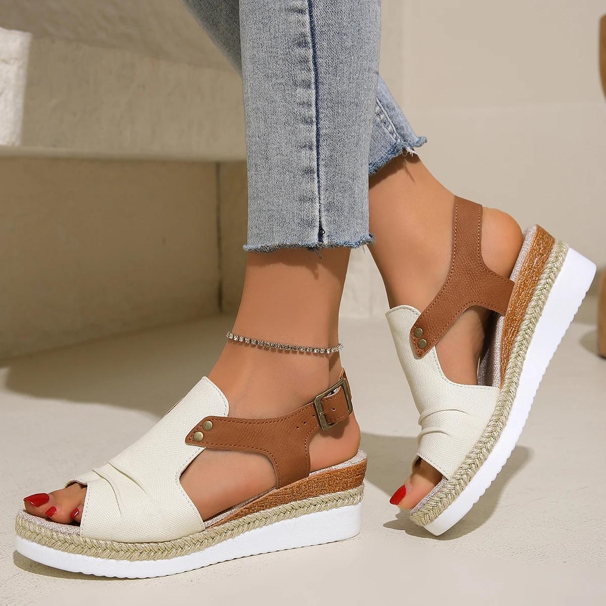 

Woman Lightweight Summer Beach Shoes Women 2025 Plus Size 36-43 Platform Rome Sandles Comfortable Elastic Band Wedges Sandals 37