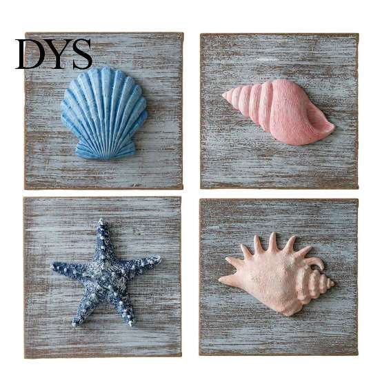 Coastal Wall Decor 3D Conch/Starfish/Shell Wooden Art, Distressed Style Decoration, Mediterranean Ocean Inspired for Bedroom Living Room or