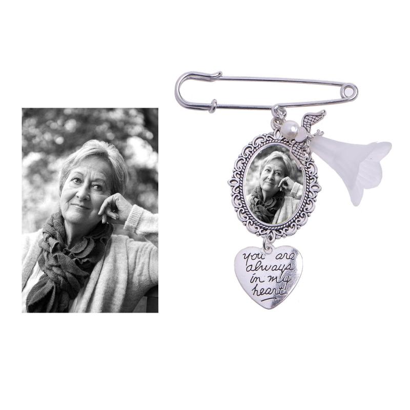 Wedding Bouquet Photo Charm DIY Pin Brooch Making Kit Lacy Frame Charm Oval Picture Frame with Pendant for Holiday Heart