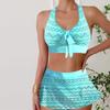 Women's Shoulder Strap Swimsuit Color Radian Print Bikini Tankini Swimsuit