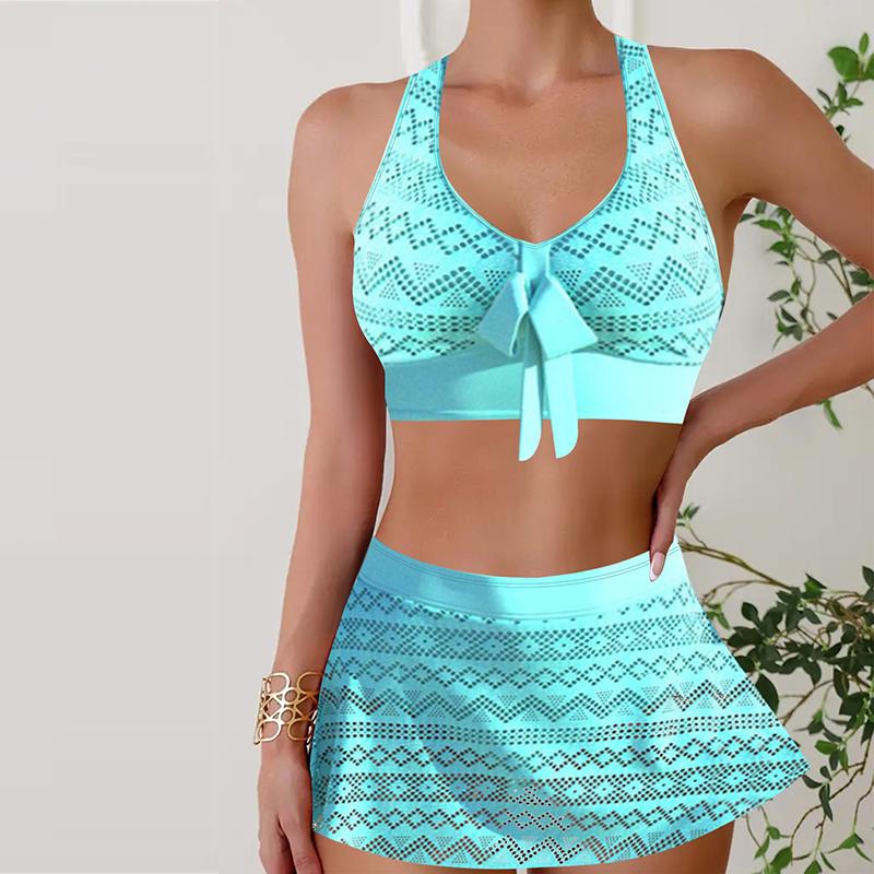 Women's Shoulder Strap Swimsuit Color Radian Print Bikini Tankini Swimsuit