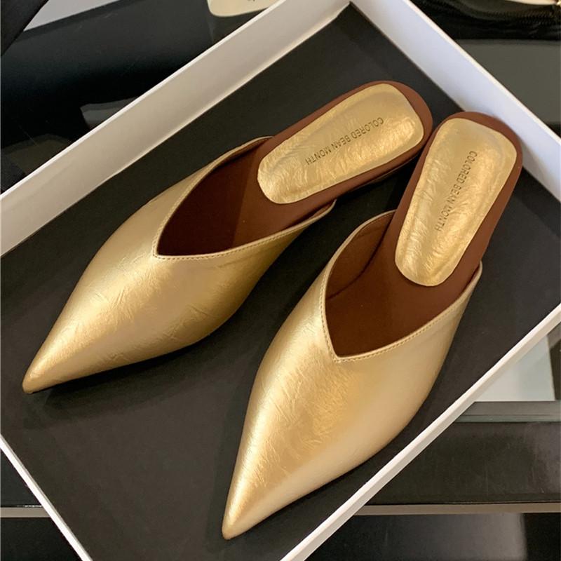 Fashion Bailamos 2025 New Brand Women Slipper Fashion Pointed Toe Slip On Ladies Elegant Mules Shoes Flat Heel Dress Sandals Mujer