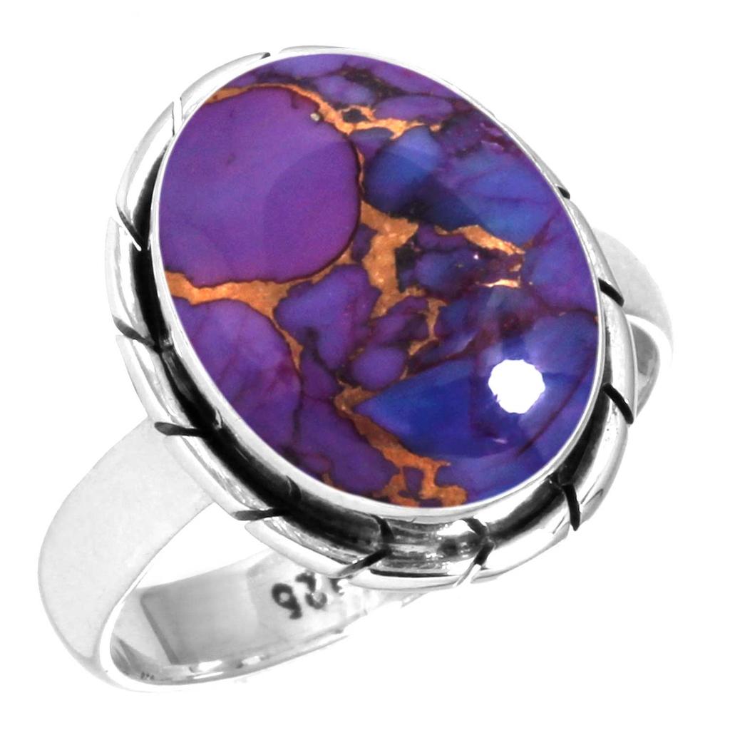 925 Sterling Silver Ring Women Gemstone Handmade Jewelry Christmas Gift Blue Green Purple Copper Turquoise Pearl Lapis Mother Of Pearl Costume