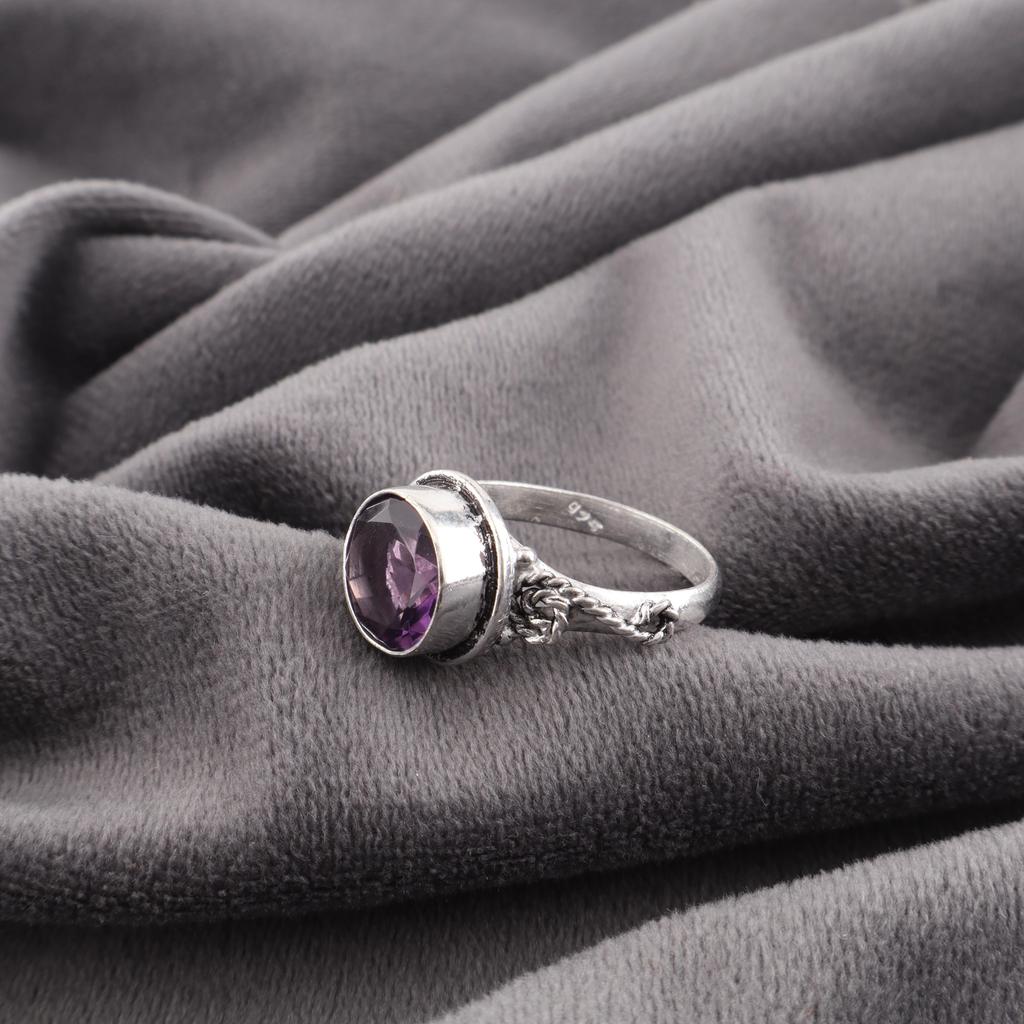 African Amethyst Ring, 925 Sterling Silver Gemstone Jewelry, Handmade Ring, For Thanksgiving Gift