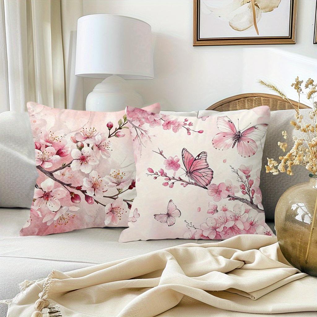 1/4pcs Pink Blossom and Butterfly Printed Pillowcases for Cozy Home Sofa cushion cover home bedroom room decoration