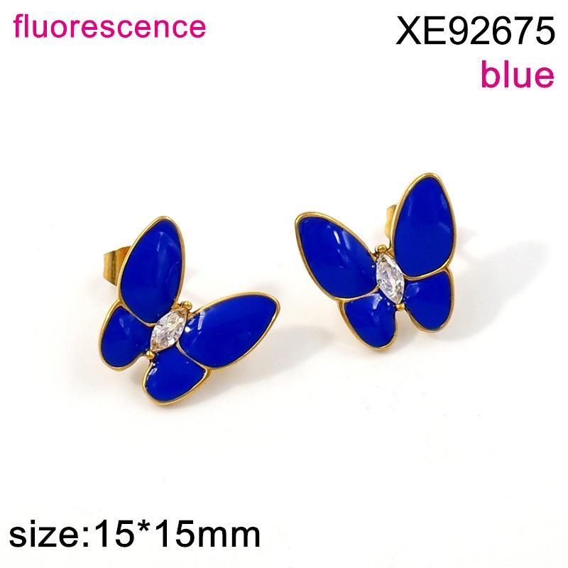 Enamel Drip Butterfly Stud Earrings for Women, Fashionable High-End Stainless Steel PVD Gold, Versatile Retro Design.