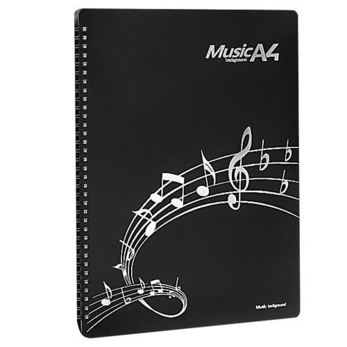EsiFare A4 Size Music File, 2-Sided, 20 Sheets/40 Pages, with Writing Folder, Ring-Type, Anti-Reflective, Black Cover, Perfect for Organizing and Stor