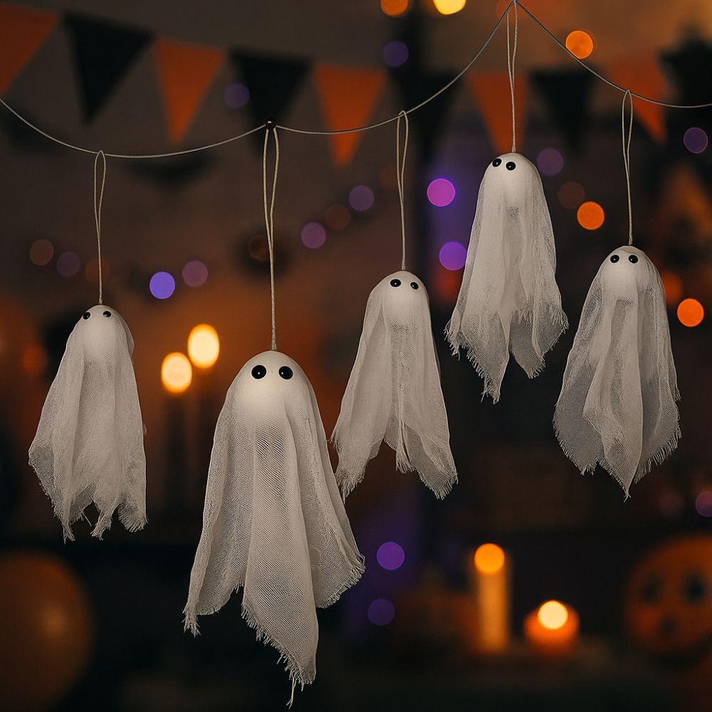 10pcs DIY Spooky Ghost Decor White Ghost Hanging Ornament Flying Ghost Pendant Party Supplies