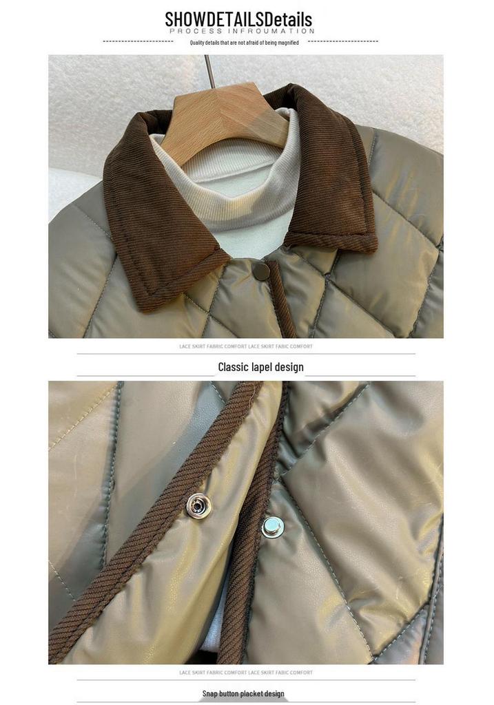 Cross-Diamond Quilted Down Collar Color-Block Slimming Winter Jacket 2026 - Trendy Versatile Short & Loose Fit