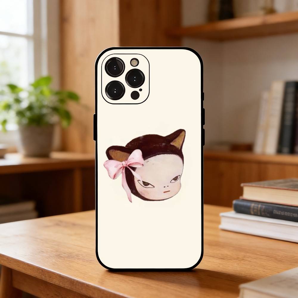 Cute Y-Yoshitomo Nara Phone Case For iPhone17,16,15,14,13,12Plus,Pro Max,XS,5G Soft Silicone Black Cover