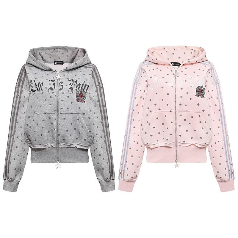 Womens Retro Star Print Raglan Hoodie 2026 Loose Casual Short Sweatshirt Coat