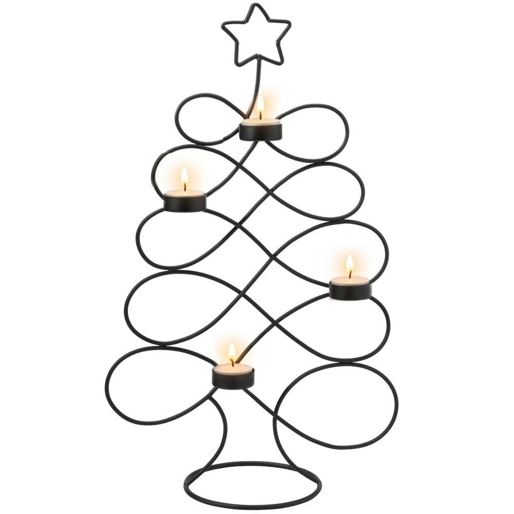 Świecznik Choinka Metalowy Czarny Stojak Na Świeczki Świece Tealight 49 Cm