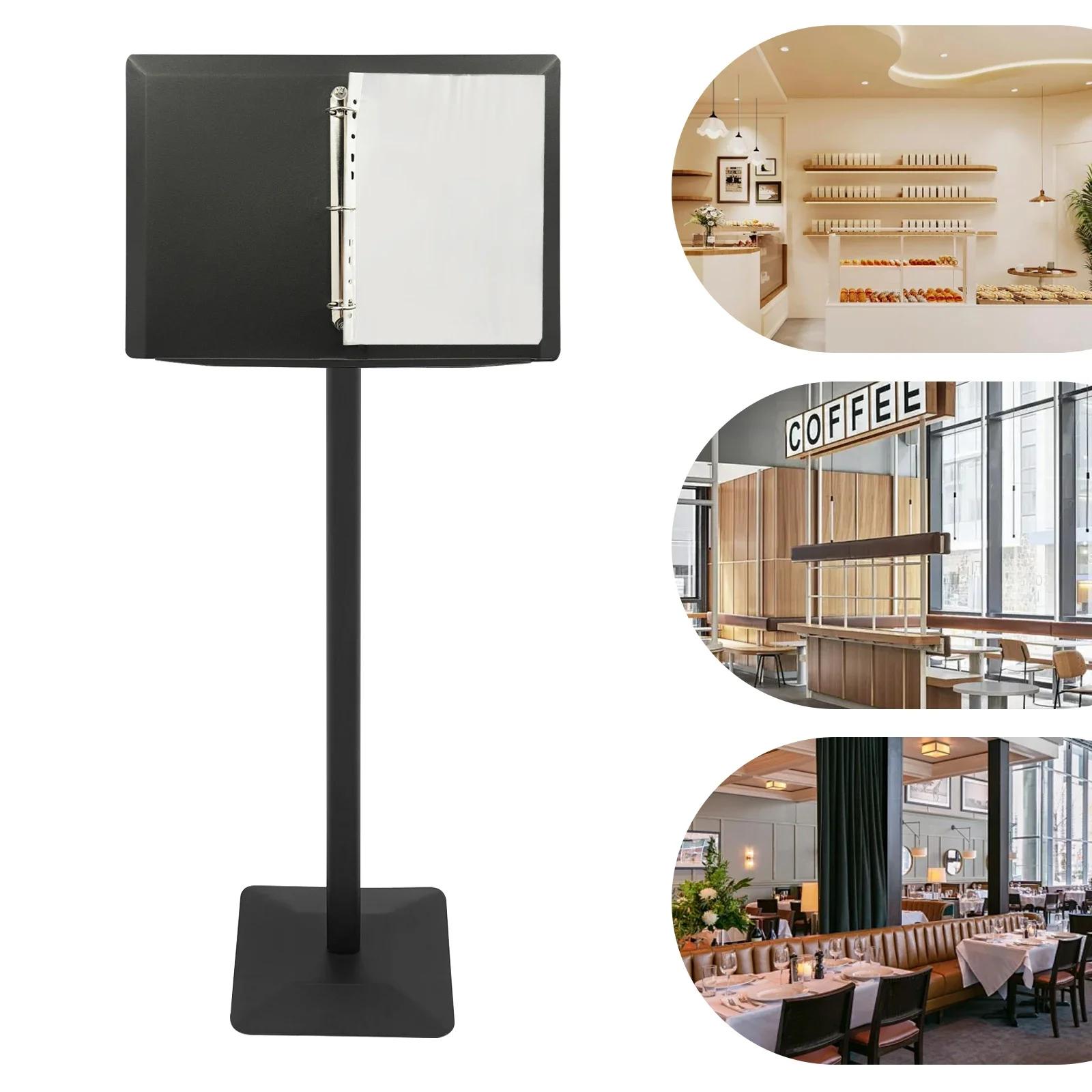 Espositore a Menu Verticale a Foglio Mobile, Porta Cataloghi a Anelli da Pavimento, Espositore per Brochure Pubblicitarie nero