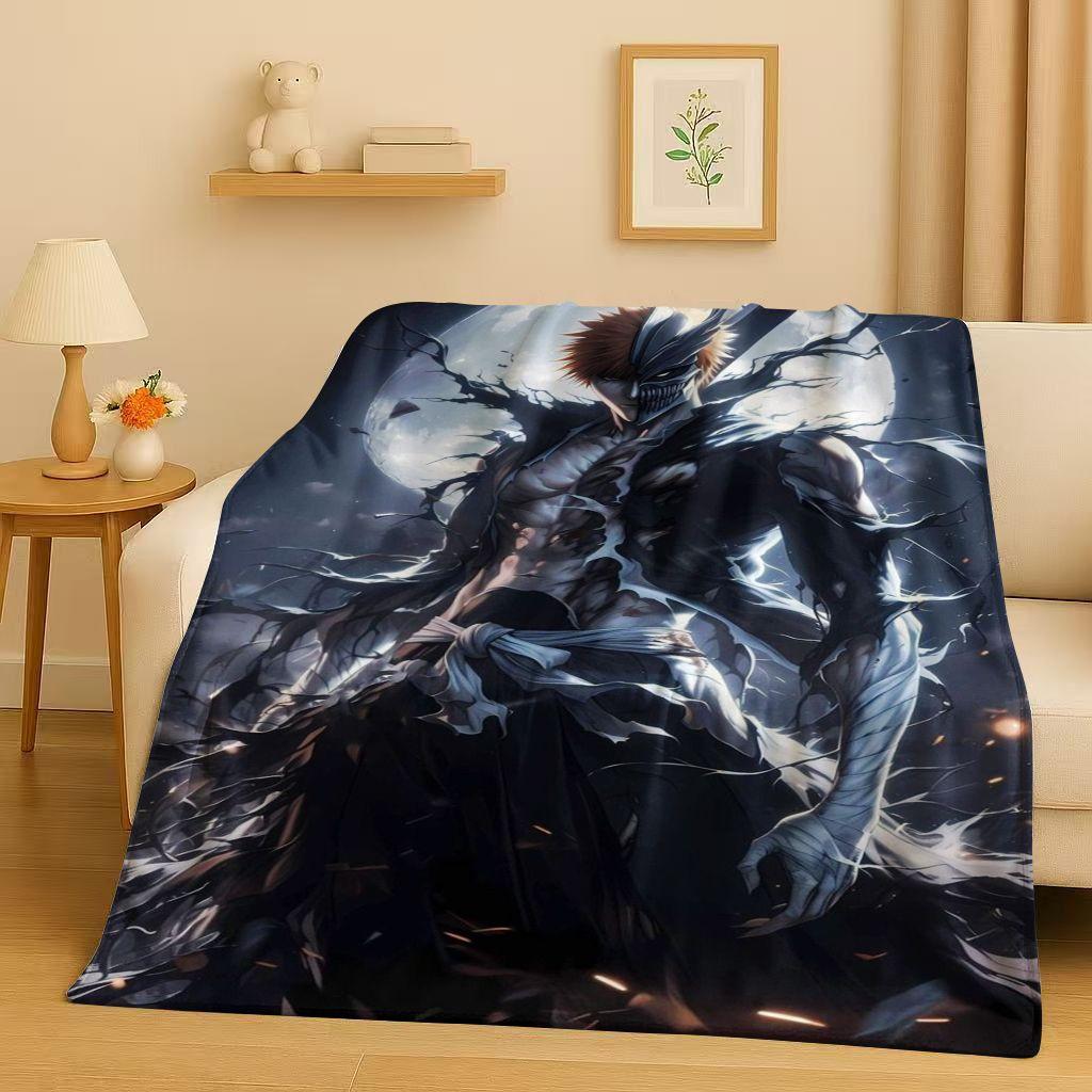 Anime Bleach Kurosaki Ichigo Cartoon Flannel Blanket,Ultra Soft Warm Plush Throw for Home Bedroom Bed Sofa Cover Travel Kid Gift