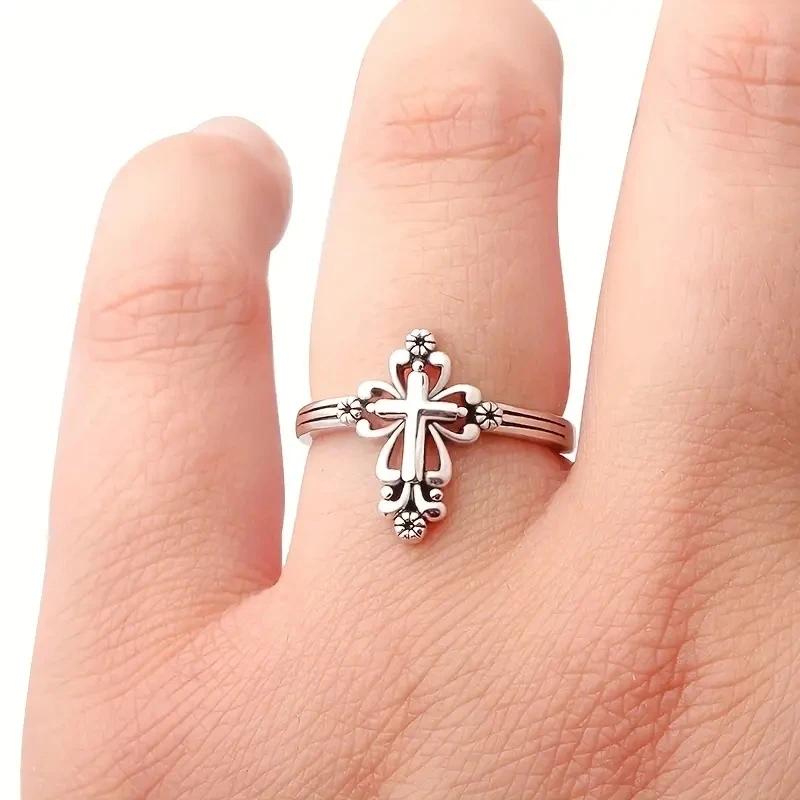 CAOSHI Cross Design Religious Style Finger Rings for Women Retro Silver Color Versatile Jewelry Fashion Lady Party Accessories