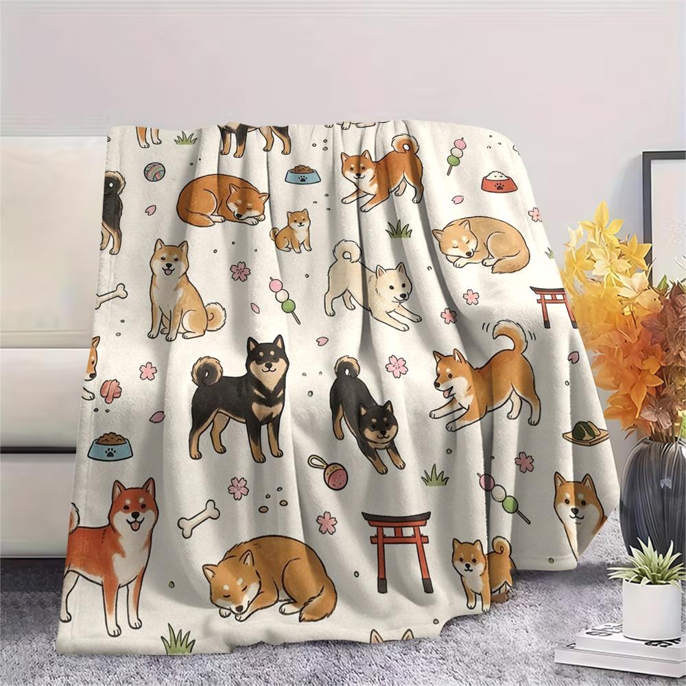 1PC Cute Dog Print Flannel Blanket, High Quality All Seasons, Home Decor, Warmth and Comfort, Perfect for Christmas Gifts