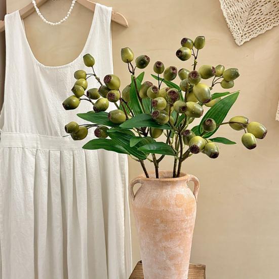 Artificial Fruits Branch for Vase, Realistic Simulation Fake Berries Stem with Leaves for Home Kitchen, Wedding, Party Decoration