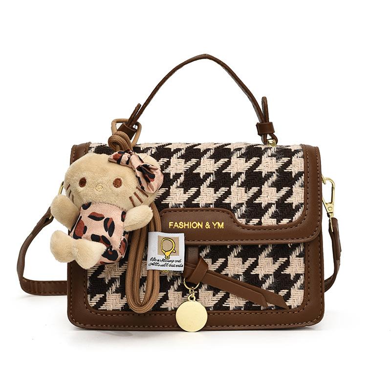 Wholesale Hot Sale Niche Korean Literary Plaid Portable Small Square Bag Women's Casual Versatile Foreign Style Messenger Bag