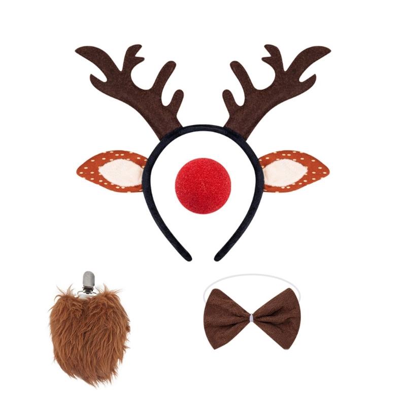 Reindeer Costume Set Reindeer Ears Nose Tail Bowtie Tutu Animal Fancy Costume Kit Accessories for Halloween Cosplay