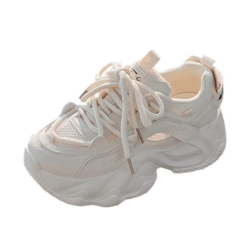 

Fashion Spring Summer Thick Women Vulcanized Shoes Mesh Breathable Comfortable Sports Shoes Women Platform Shoes Casual Beige Sneakers 35