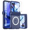 For Motorola Razr 60 Ultra with Magnetic Power,Slim Design,Screen Protector,Hinge Protection,Translucent Matte Shockproof Protective Phone Case-Blue
