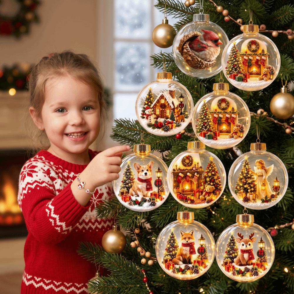 Builtin LED Christmas Ball Ornament Transparent Clear Acrylic Sphere Office Celebration