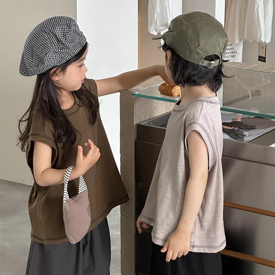 Jiaye 2026 Unisex Baby Summer Vest T-Shirt - Contrast Stitching, Loose Fit