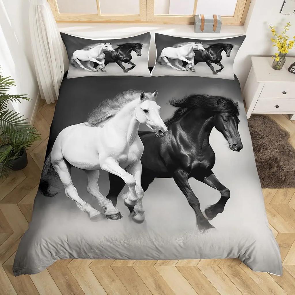Galloping Horse Bedding Set Horse Duvet Cover Twin Full Queen King Farmhouse Animals Comforter Cover for Kids Girls Teens Room