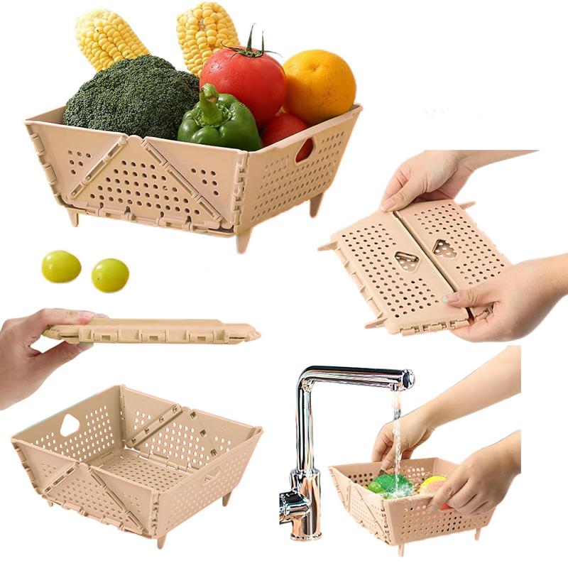 Thickened Collapsible Multifunctional Strainers And Colander For Kitchen, Wash Foldable Storage Drain Basket For Pasta