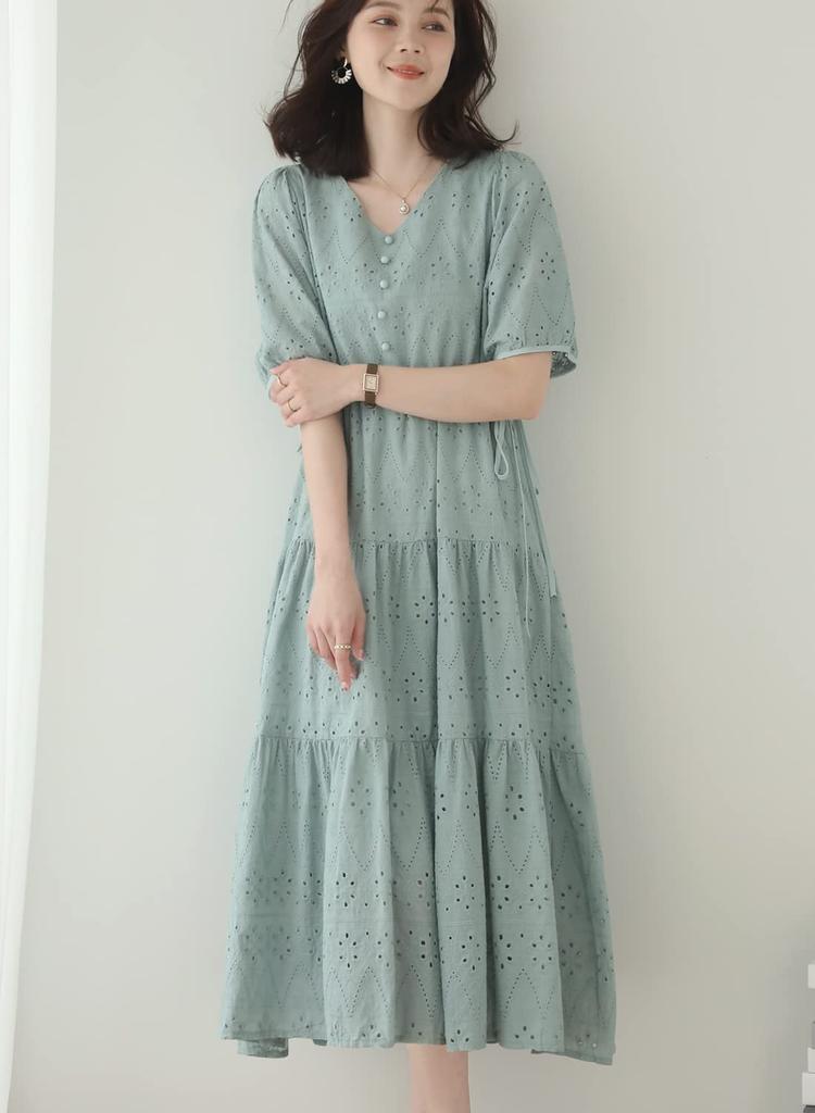 Sueeya Long Dress with Embroidered Short Puff High Stylish Perfect for and Outings in Summer Women's Lace, Sleeves, Ruffles, Sleeves, Waist, Ribbon,